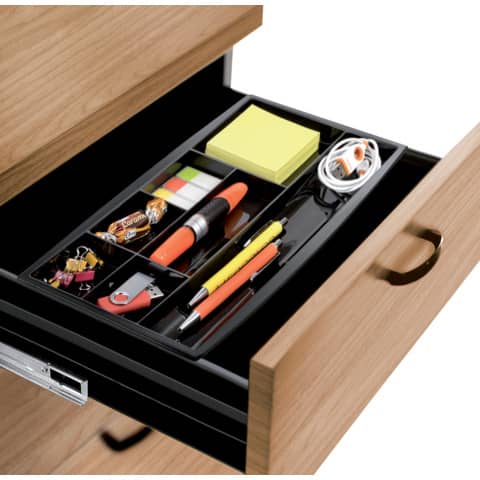 Organizer da cassetto CEP in polistirolo con 7 scomparti nero 34,4x18x2 cm - 1014940161